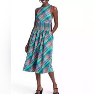 Christopher John Rogers x Target Plaid Halter Dress Smocked Bow modest